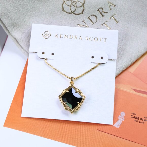 Kendra Scott Kacey Long Necklace Black Opaque Glass Gold - Picture 1 of 2